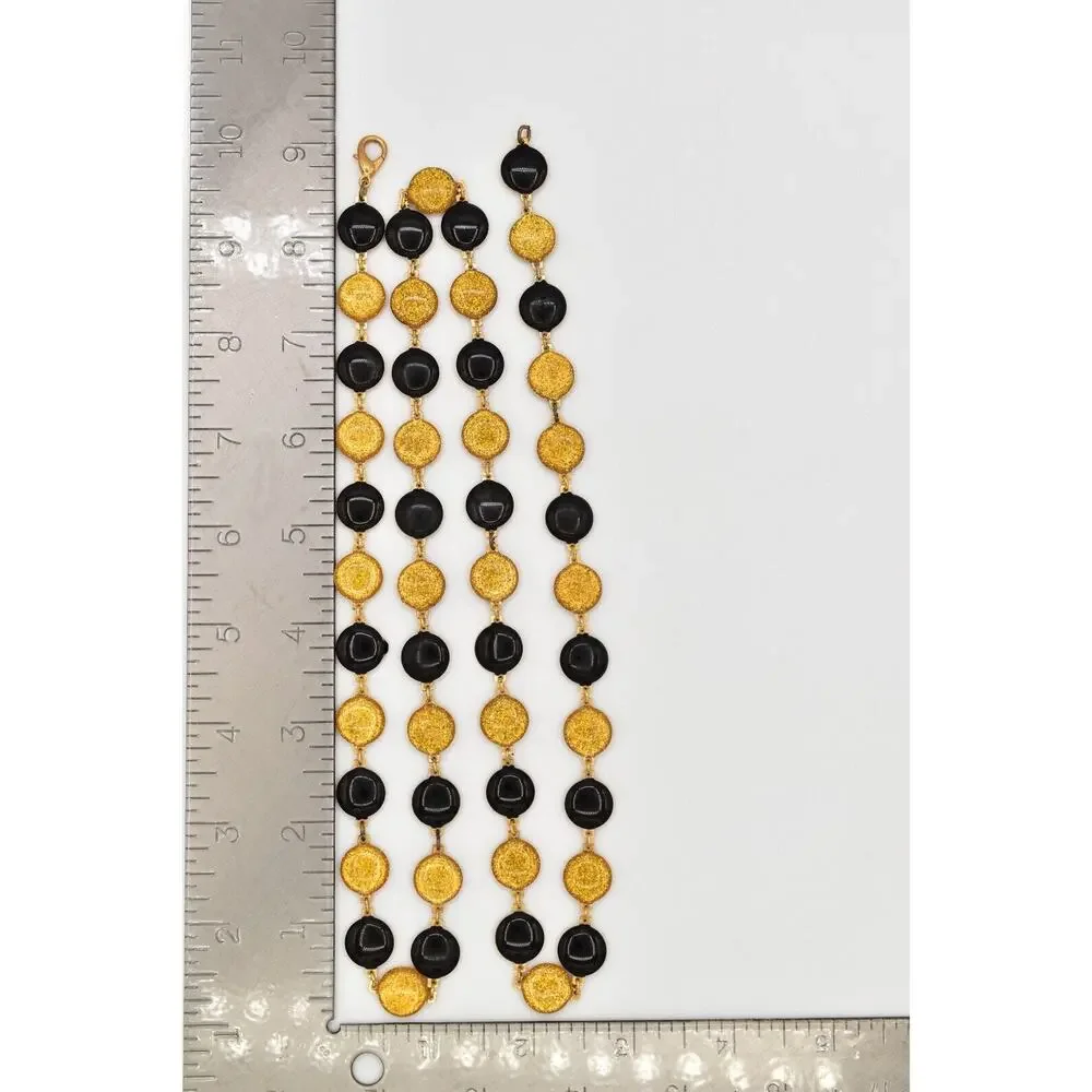 Vintage Black Gold Necklace Enamel Chain Gold Round Dot Circle Linked BinBD